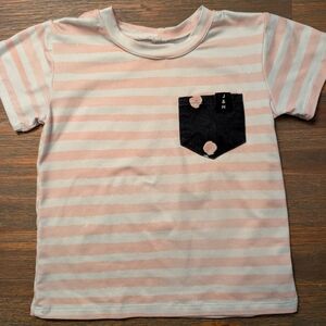 Kids Pink Striped Tee with Black Pocket